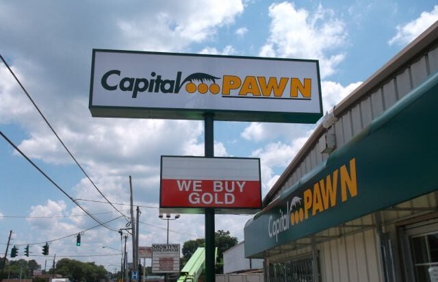 Capital Pawn Highrise Pylon Outdoor Business SIgn and Awning Opelousas Louisiana HLA Sign Company