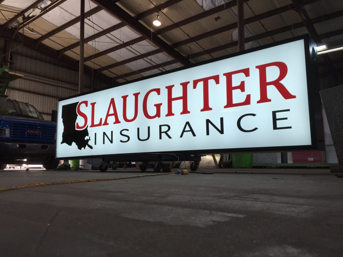 Slaughter Insurance Light box sign with led lights, double sided insurance company sign, pole sign, Pollock Louisiana, HLA Enterprises Inc