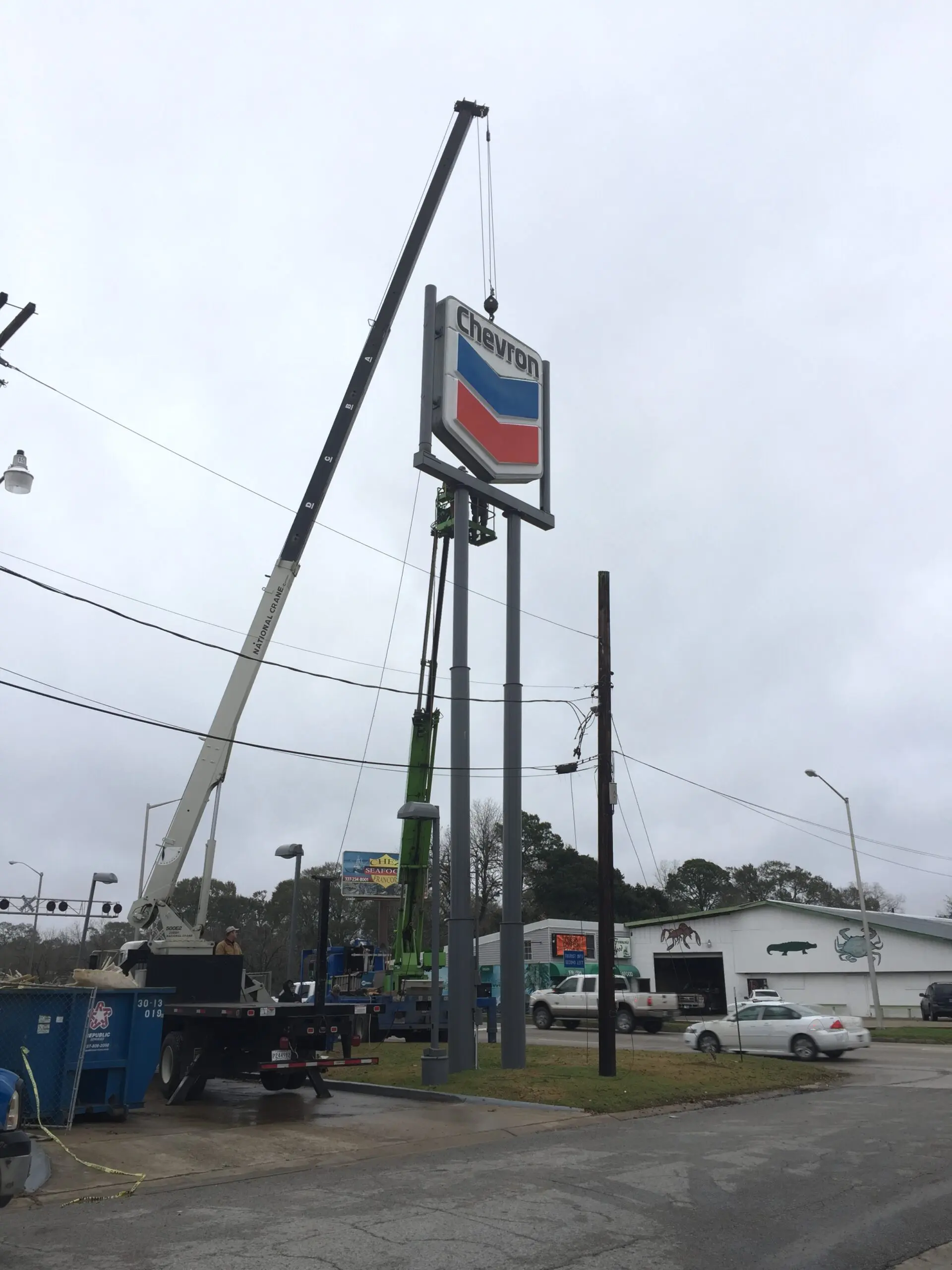 Chevron Convenience Store High Rise Pylon Sign Lafayette Louisiana HLA Signs