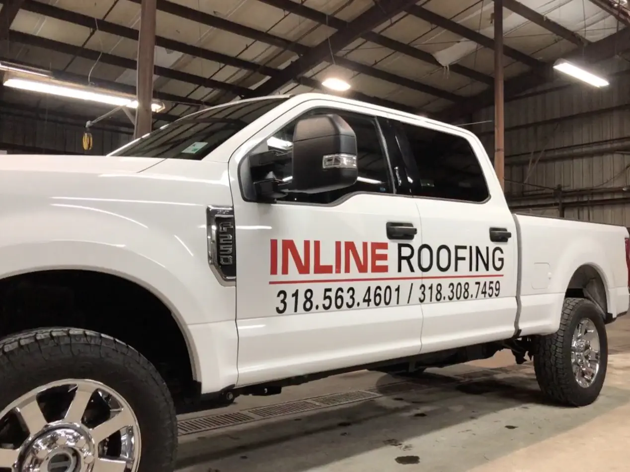 InLine Roofing Company Fleet Truck Lettering Wrap & Graphics, Hessmer Louisiana HLA Signs