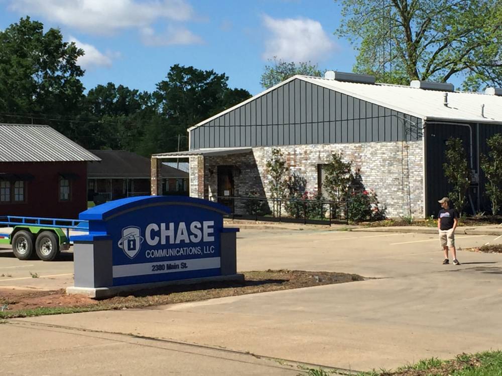 Chase Communications Business Office Exterior Architectural Monument Sign, Hessmer, Louisiana, HLA Signs