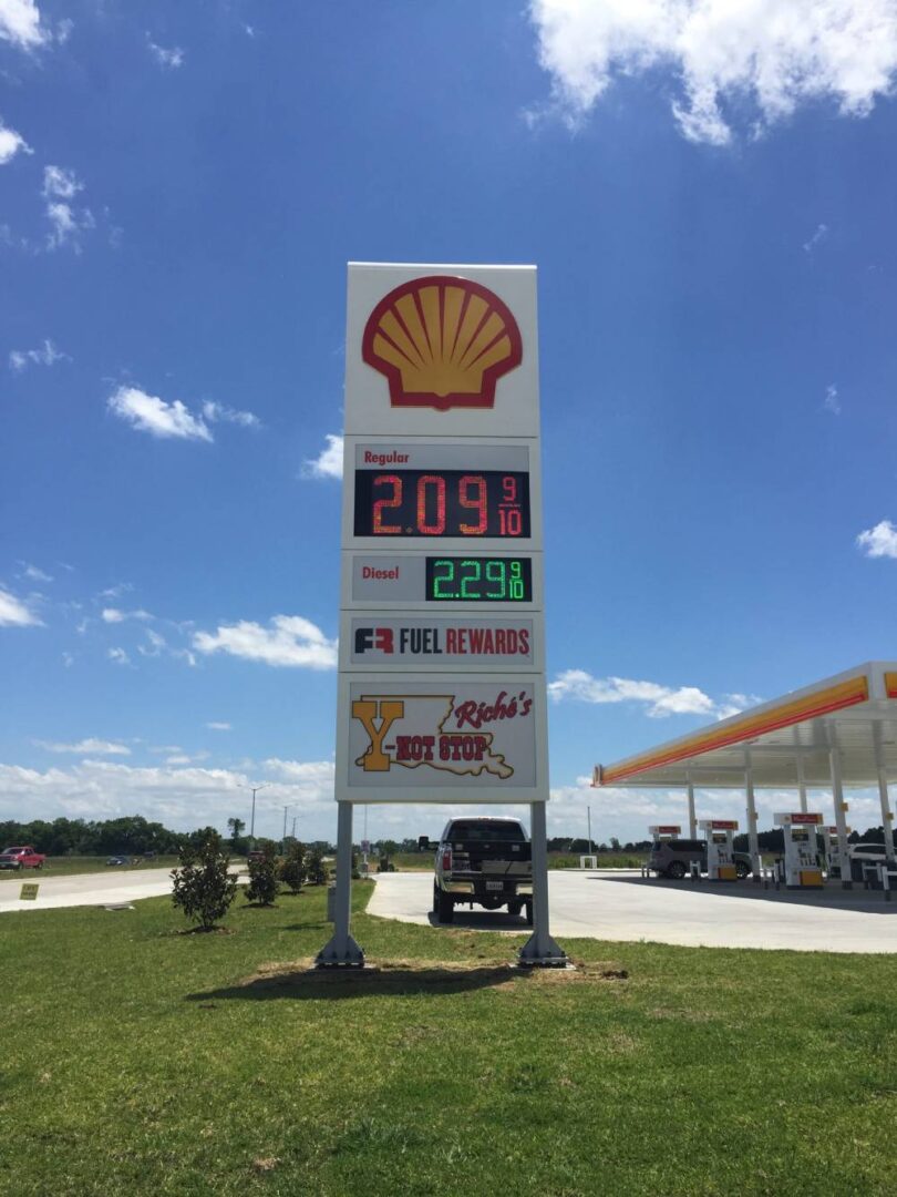 Riche's Y-Not Stop Shell Convenience Store Sign, LED Fuel Price Sign, Broussard, Louisiana, HLA Signs