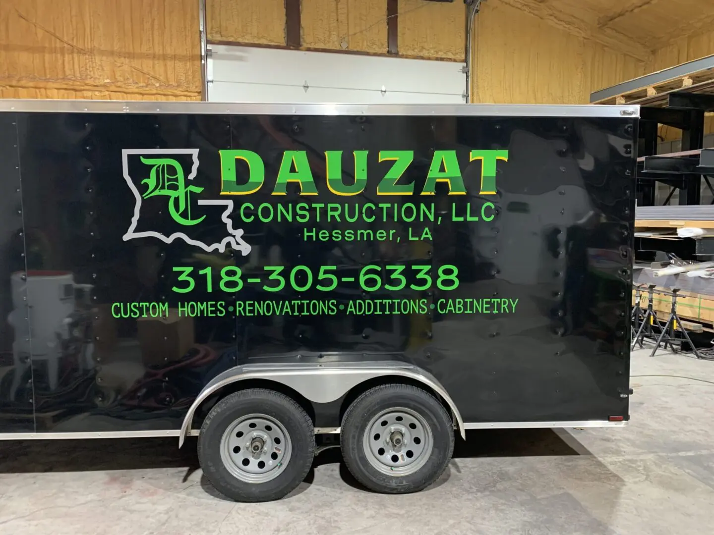 Dauzat Construction, Contractor Trailer Wrap Marksville Louisiana HLA Signs