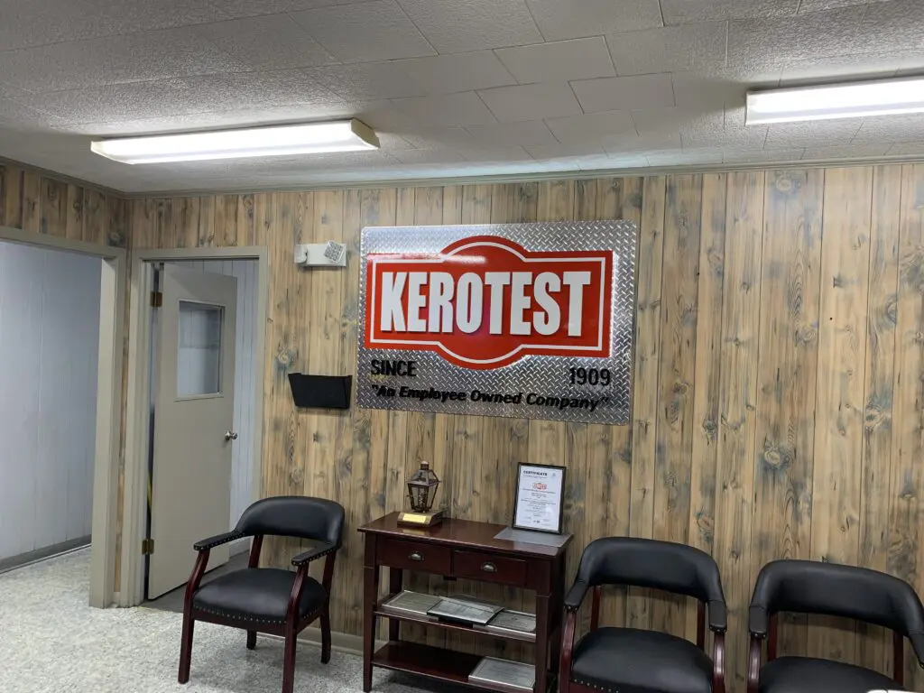 Kerotest, Mansura LA interior office sign. Dimensional sign lettering, standoff with halo led lighting.